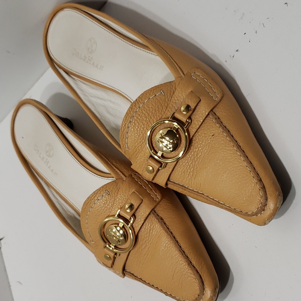 Cole Haan Camel Gold Emblem Mules size 7B